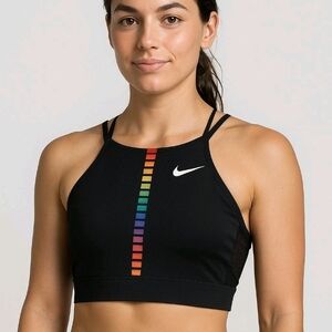 Nike Black Sports Bra with Vertical Rainbow Stripe